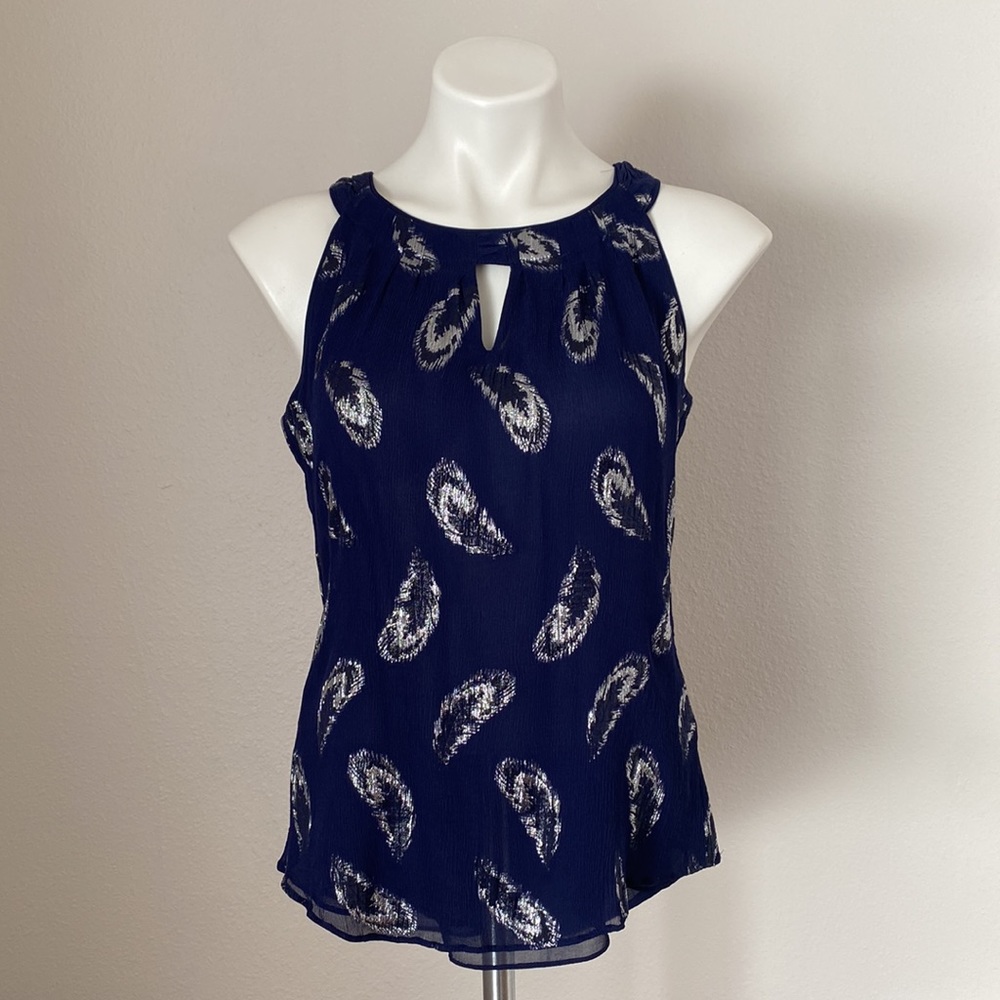White House Black Market Navy Silk Top Size S